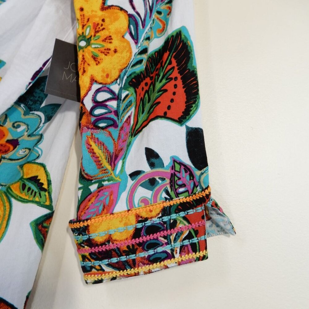 John Mark Tunic Top Size M Embroidered Tropical Floral Split V-Neck NEW $119 - Picture 7 of 11